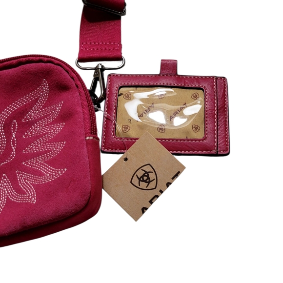 Ariat Hot Pink Belt Bag Genuine Leather with Embroidered Design - Picture 4 of 15